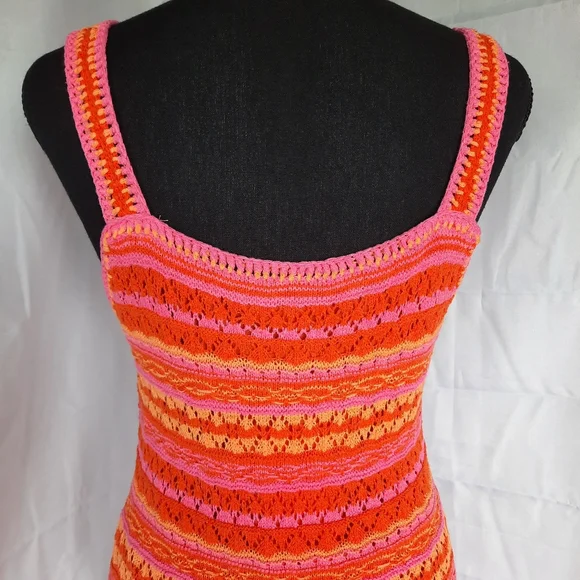NWT Jessica Simpson Crochet Maxi Dress Size Med Orange Pink Open Knit Boho - Picture 10 of 15